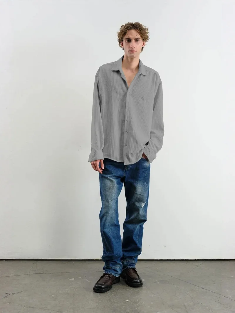 Giesto Grey GIESTO Oversized Velvet Shirt for Men | Best Price UAE